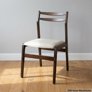 Vintage Mid-Century Modern Dining Chair - Dark Wood & Cream Upholstery