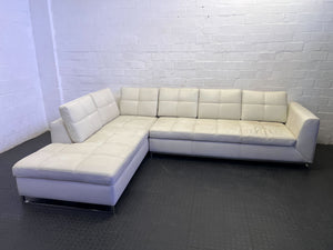 Luxury Modern Cream L-Shape Sectional Sofa full grain leather