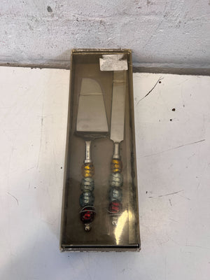 Colorful Beaded Handle Cake Server & Pie Knife Set - 2ndhandwarehouse.com