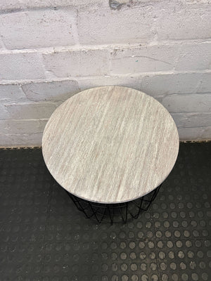 Industrial Chic Wire Basket Side Table with Stone Top