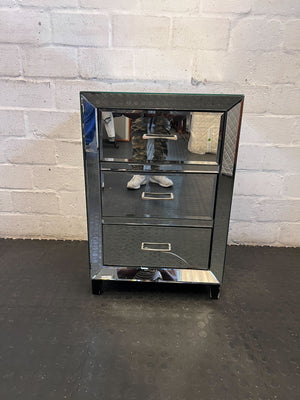 Some visible damages on mirrors -Elegant Mirrored 3-Drawer Bedside Cabinet with damage
