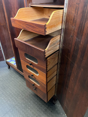 Elegant Vintage Dark Wood Triple Wardrobe