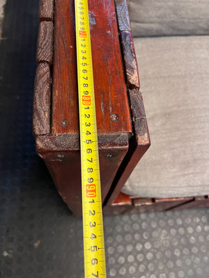 Rustic Wooden Sectional Sofa with Grey Cushions - Fair used