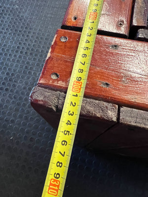 Rustic Wooden Sectional Sofa with Grey Cushions - Fair used