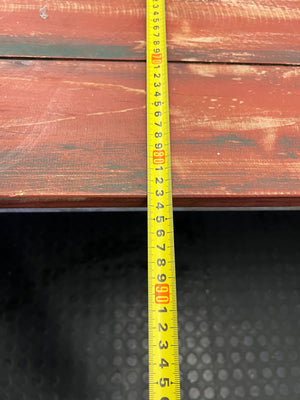 Rustic Distressed Red Top Wooden Workbench & Dining Table - Fair used 210L x 84Wx 74H