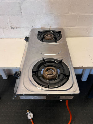 SCE Dual Burner Portable Gas Stove - Stainless Steel - 2ndhandwarehouse.com