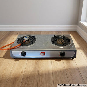 SCE Dual Burner Portable Gas Stove - Stainless Steel - 2ndhandwarehouse.com