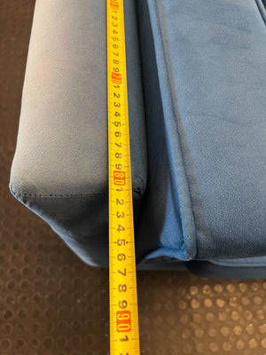 Sleek Royal Blue Velvet Sofa - some sun damage to the side - 2ndhandwarehouse.com