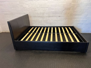 Stylish Black Faux Leather Double Bed Frame with Slats - Visible damages - 2ndhandwarehouse.com