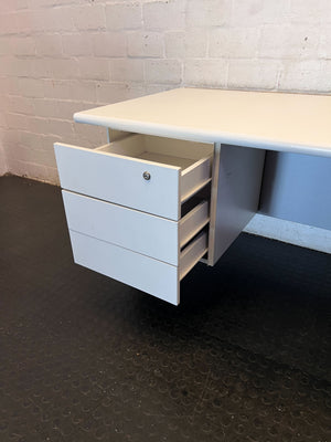 Functional Grey Office Desk with Lockable Drawers ✨ - 2ndhandwarehouse.com