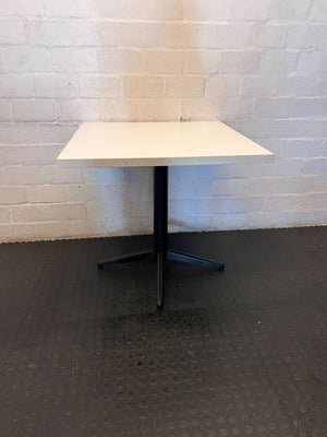 Modern Square Cafe Table - White Top & Black Pedestal Base - 2ndhandwarehouse.com