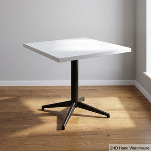 Modern Square Cafe Table - White Top & Black Pedestal Base - 2ndhandwarehouse.com