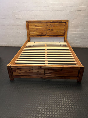 Stunning Solid Acacia Wood Bed Frame with Integrated Storage Drawers - 2ndhandwarehouse.com