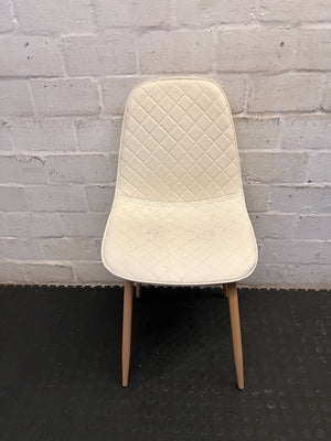 Stylish Cream Quilted Dining Chair with Wooden Legs - 2ndhandwarehouse.com