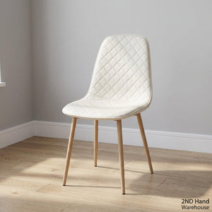 Stylish Cream Quilted Dining Chair with Wooden Legs - 2ndhandwarehouse.com