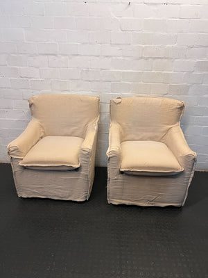 Cozy Cream Slipcover Armchair - Some damages - 2ndhandwarehouse.com