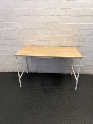Compact Modern Desk with Light Wood Top & White Legs - 2ndhandwarehouse.com