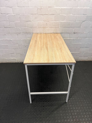 Compact Modern Desk with Light Wood Top & White Legs - 2ndhandwarehouse.com