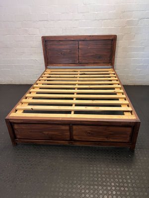 queen bed frame - Rustic Wooden Bed Frame with Built-in Storage Drawers ✨ - 2ndhandwarehouse.com