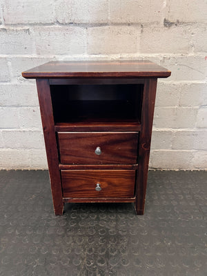 Compact Dark Wood Bedside Table with Shelf & Drawers - Fair used - 2ndhandwarehouse.com