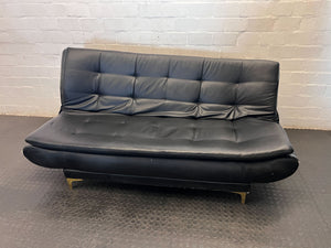 Versatile Black Faux Leather Futon Sofa Bed with Gold Accents - Broken one side - 2ndhandwarehouse.com