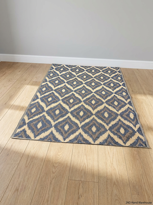 Blue & White Diamond Geometric Indoor/Outdoor Woven Rug - 2ndhandwarehouse.com