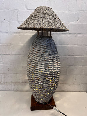Bohemian Woven Table Lamp with Natural Finish & Minor Wear - 2ndhandwarehouse.com