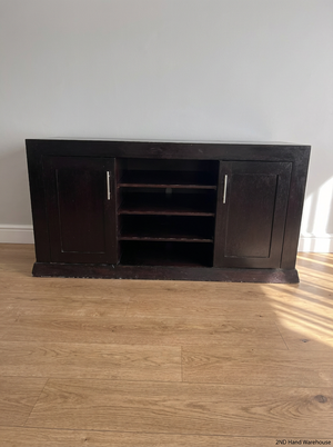 Dark Brown Wooden TV Cabinet with Storage - Fair Condition - 2ndhandwarehouse.com