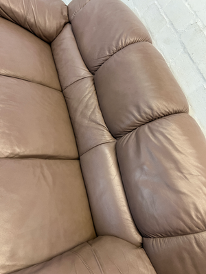 Padded Mauve-Brown 3 Seater Leather Couch - 2ndhandwarehouse.com
