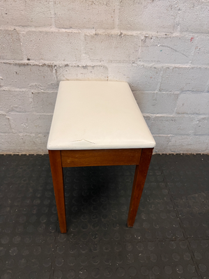 Vintage-Style Wooden Stool with Padded Cream Seat - 2ndhandwarehouse.com