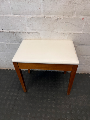 Vintage-Style Wooden Stool with Padded Cream Seat - 2ndhandwarehouse.com