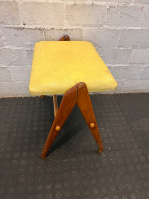 Vintage Wooden Stool with Yellow Patterned Upholstery - 2ndhandwarehouse.com