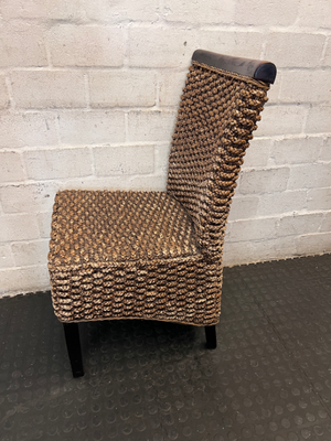 Woven Earth-Tone Dining Chair with High Back - 2ndhandwarehouse.com