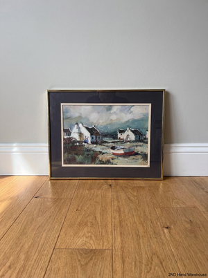 Framed Coastal Landscape Painting with West Coast Cottages - 2ndhandwarehouse.com