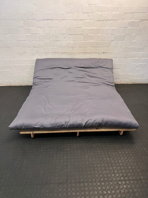 Pine Futon with Grey Cushion - Damage to Frame - 2ndhandwarehouse.com