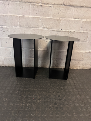 Contemporary Black Pedestal Bedside Table — Fair Condition With General Wear - 2ndhandwarehouse.com