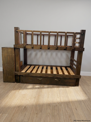 Dark Stained Pine 3/4 Bunk Bed with Storage Steps — Requires Disassembly and Assembly - 2ndhandwarehouse.com