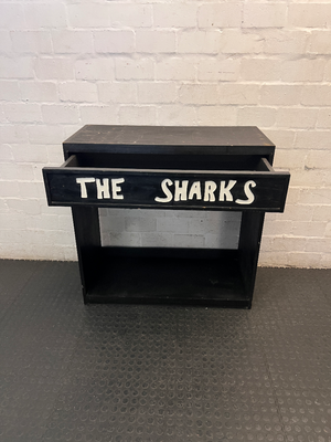 Black Pine Wood Bar Shelf with Sharks Detail — Surface Scratches and Worn Painted F - 2ndhandwarehouse.com