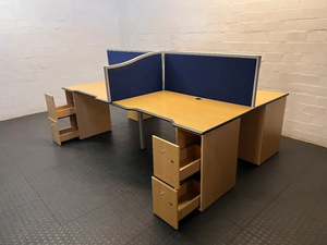 Two-Way Office Cluster Desk with Privacy Screen - 2ndhandwarehouse.com