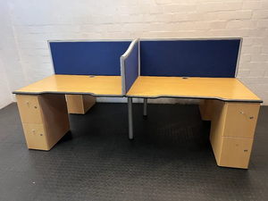 Two-Way Office Cluster Desk with Privacy Screen - 2ndhandwarehouse.com