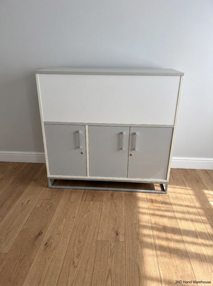 Modern Grey and White Three-Door Office Cupboard - 2ndhandwarehouse.com