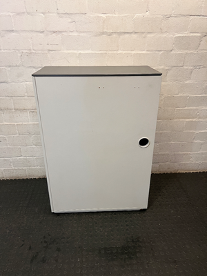Sleek Narrow White and Grey Office Credenza - 2ndhandwarehouse.com