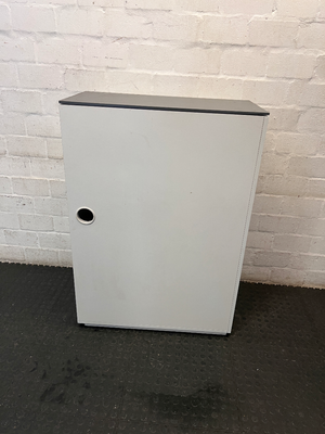 Sleek Narrow White and Grey Office Credenza - 2ndhandwarehouse.com
