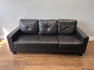 Black Faux-Leather 3 Seater Couch — Torn Under-Fabric and Edge Tearing