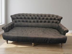Black Tufted Fabric 3 Seater Couch with Stud Detail — Soiled Upholstery with Extra Cushions