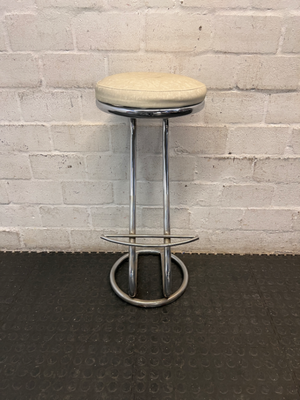 White Faux Leather Bar Stool with Chrome Frame — Used with Normal Wear and Tear