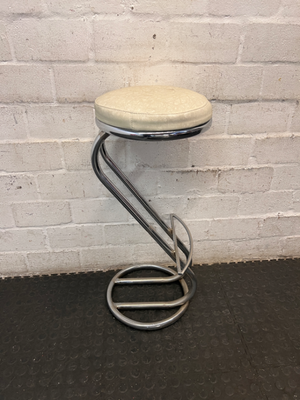 White Faux Leather Bar Stool with Chrome Frame — Used with Normal Wear and Tear