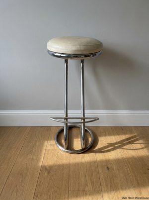 White Faux Leather Bar Stool with Chrome Frame — Used with Normal Wear and Tear