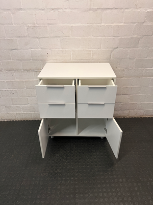 White 4-Compartment Storage Cupboard with Drawers — Used Condition