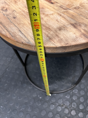 Round Wooden Side Table with Metal Frame